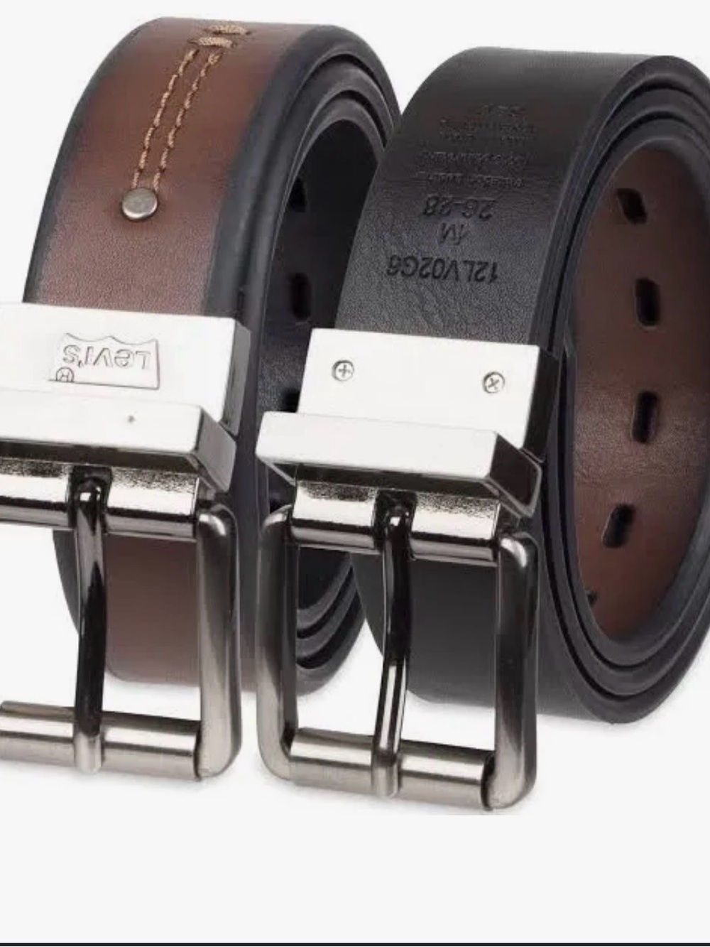 Levi's Big Boy Brown Black Reversible Belt with Silver Buckle Sz 26-28 (M)